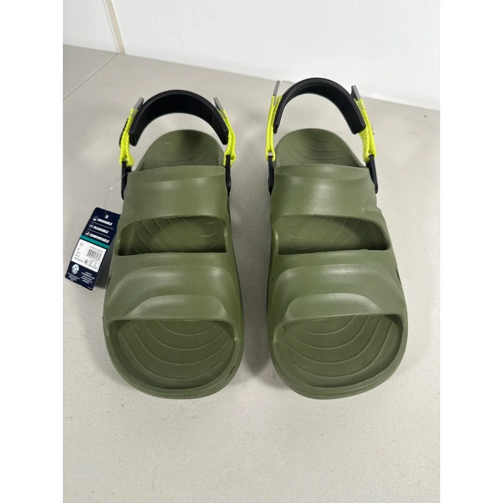 Rugged Shark Mens Water Active Sandals Olive Green Neon Yellow Floatable Size 12